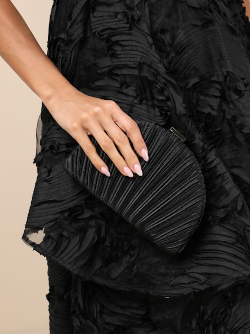 Lulus Pleat Perfection Black Satin Pleated Hard Clutch